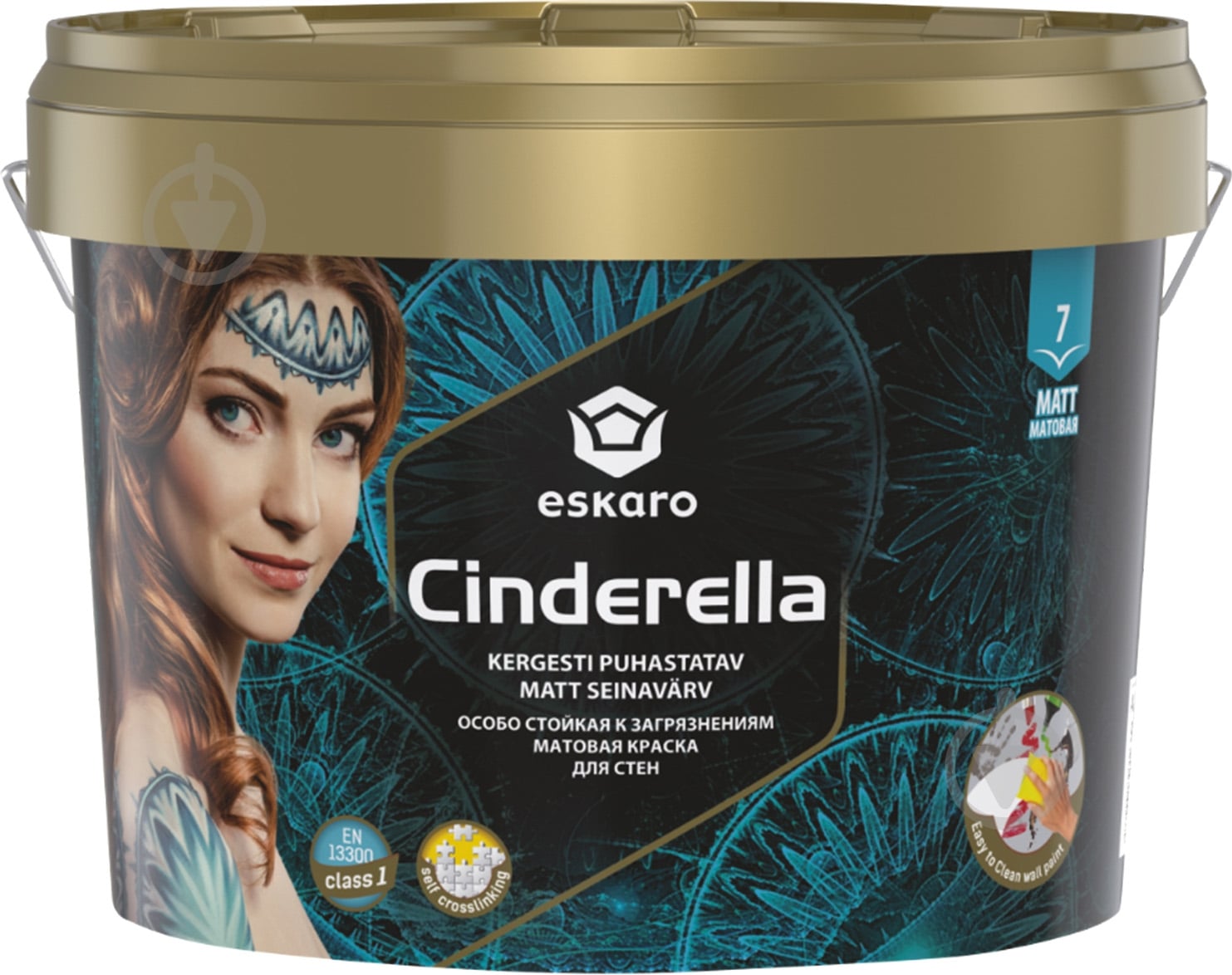 Краска акриловая Eskaro Cinderella шелковистый мат белый 9 л - фото 1