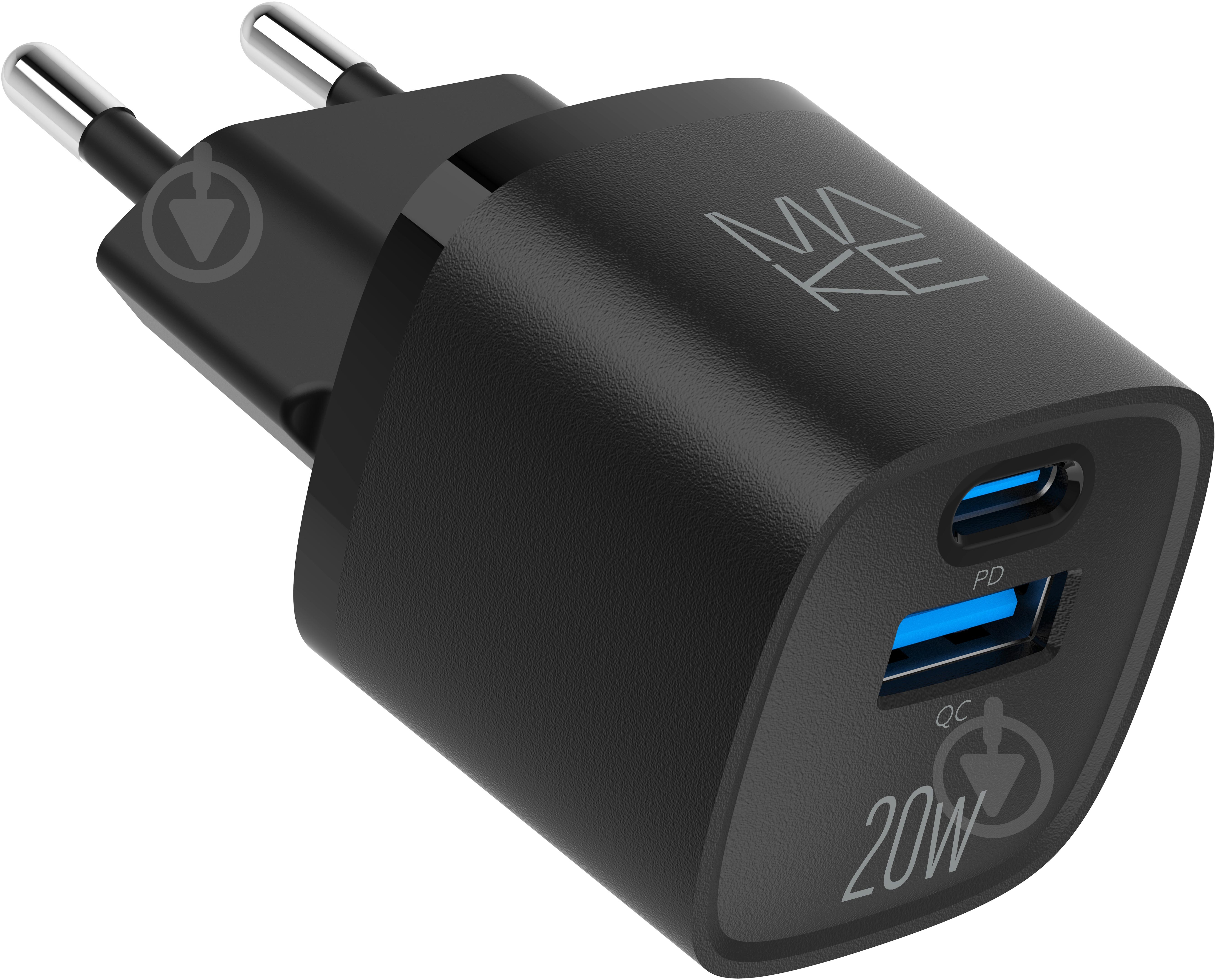 Зарядное устройство Make 20W GaN3 Mini Type-C PD3.0 + USB QC4.0 Black (MCW-2022GBK) - фото 5 Зарядное устройство Make 20W GaN3 Mini Type-C PD3.0 + USB QC4.0 Black (MCW-2022GBK) - фото 5