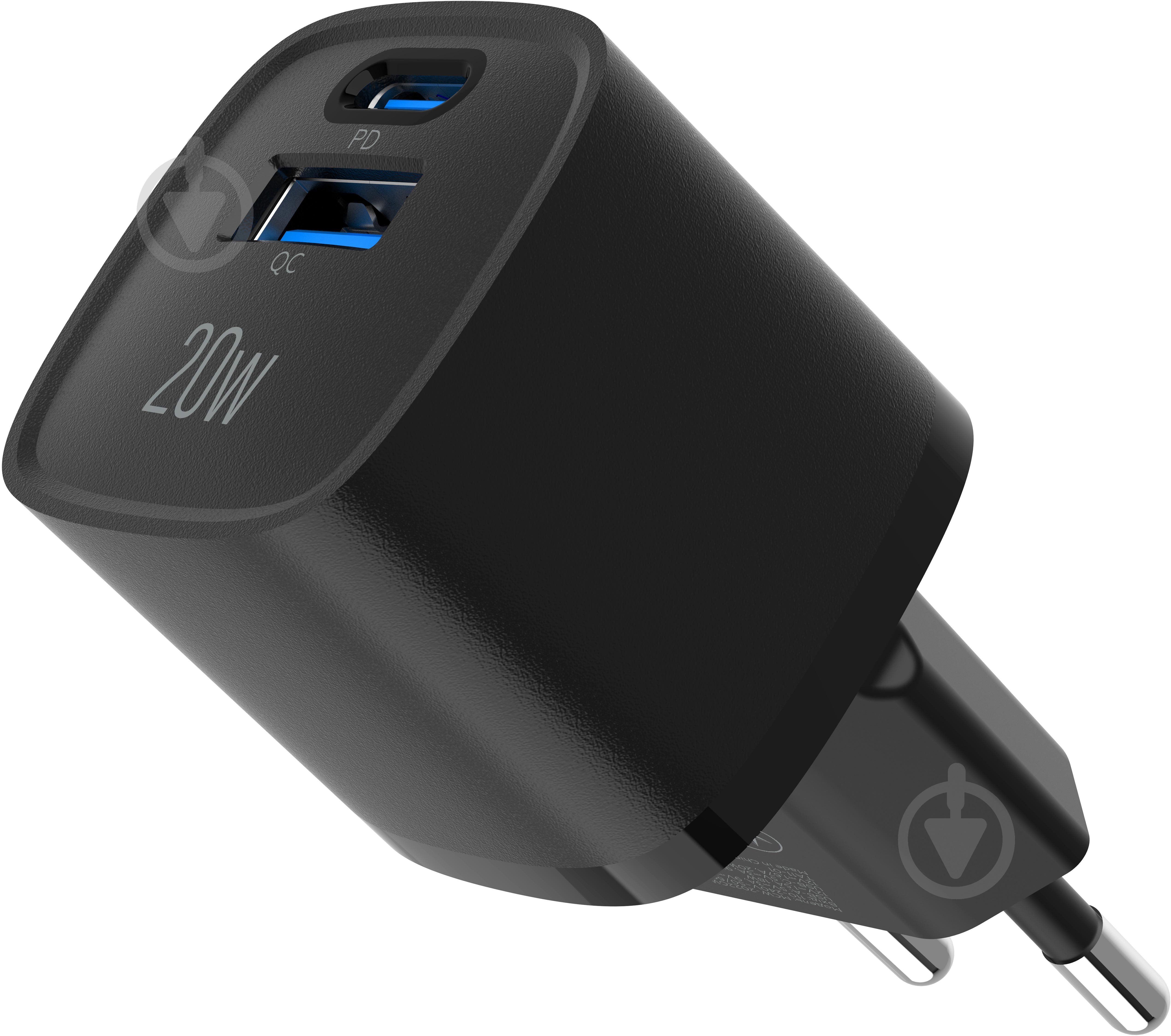 Зарядное устройство Make 20W GaN3 Mini Type-C PD3.0 + USB QC4.0 Black (MCW-2022GBK) - фото 3 Зарядное устройство Make 20W GaN3 Mini Type-C PD3.0 + USB QC4.0 Black (MCW-2022GBK) - фото 3