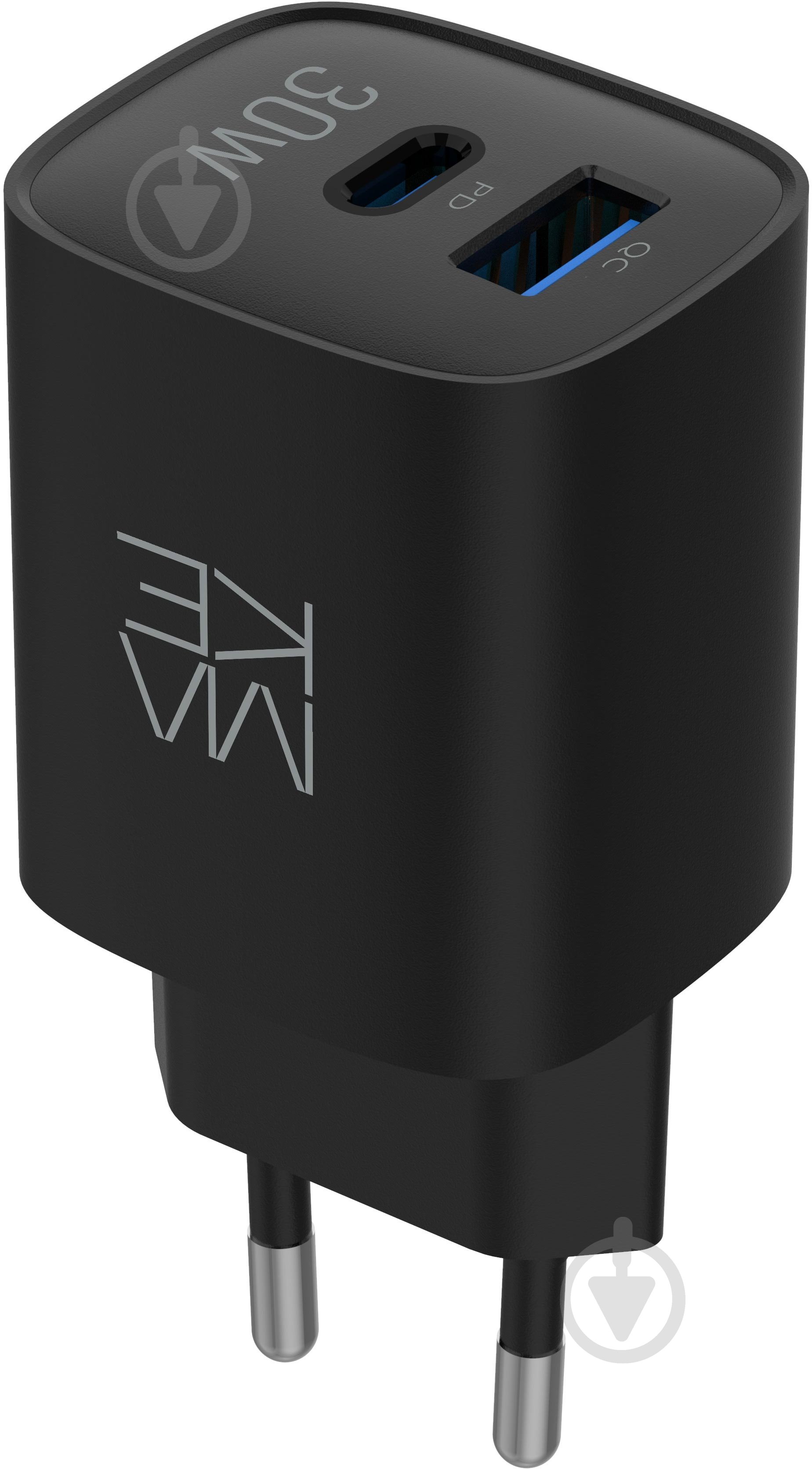Зарядний пристрій Make 30W GaN3 Type-C PD3.0 + USB QC4.0 Black (MCW-3021GBK) - фото 7 Зарядний пристрій Make 30W GaN3 Type-C PD3.0 + USB QC4.0 Black (MCW-3021GBK) - фото 7