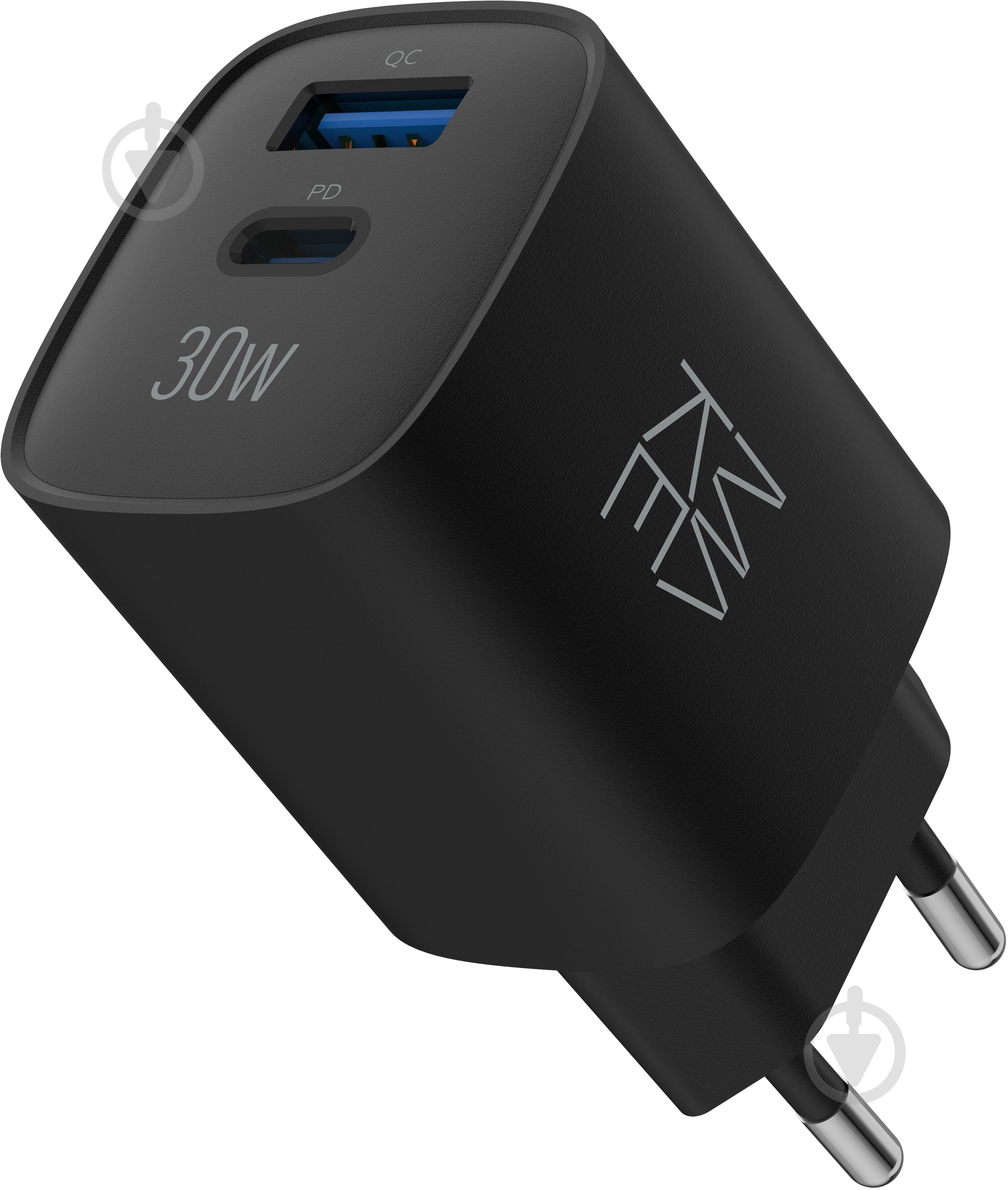 Зарядний пристрій Make 30W GaN3 Type-C PD3.0 + USB QC4.0 Black (MCW-3021GBK) - фото 2 Зарядний пристрій Make 30W GaN3 Type-C PD3.0 + USB QC4.0 Black (MCW-3021GBK) - фото 2