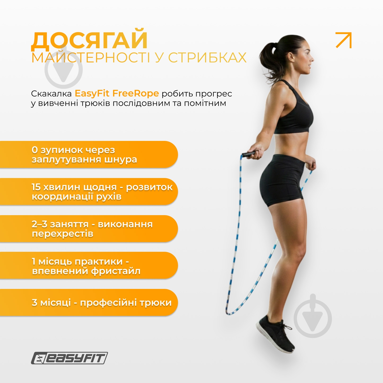 Скакалка EasyFit FreeRope бісерна 2,7 м (біло-блакитна) - фото 8 Скакалка EasyFit FreeRope бісерна 2,7 м (біло-блакитна) - фото 8