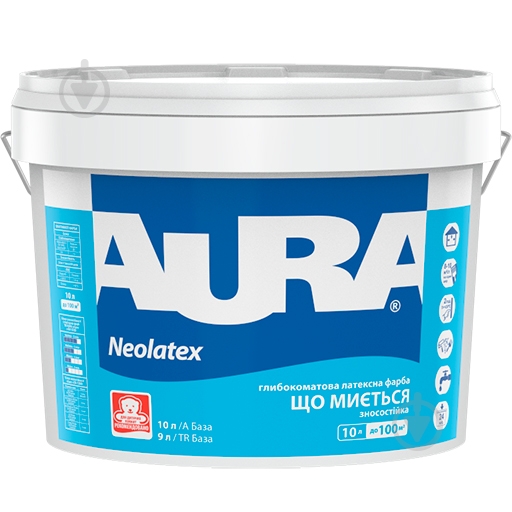 Фарба водоемульсійна Aura® Neolatex TR Зносостійка глибокий мат база під тонування 9 л - фото 1 Фарба водоемульсійна Aura® Neolatex TR Зносостійка глибокий мат база під тонування 9 л - фото 1