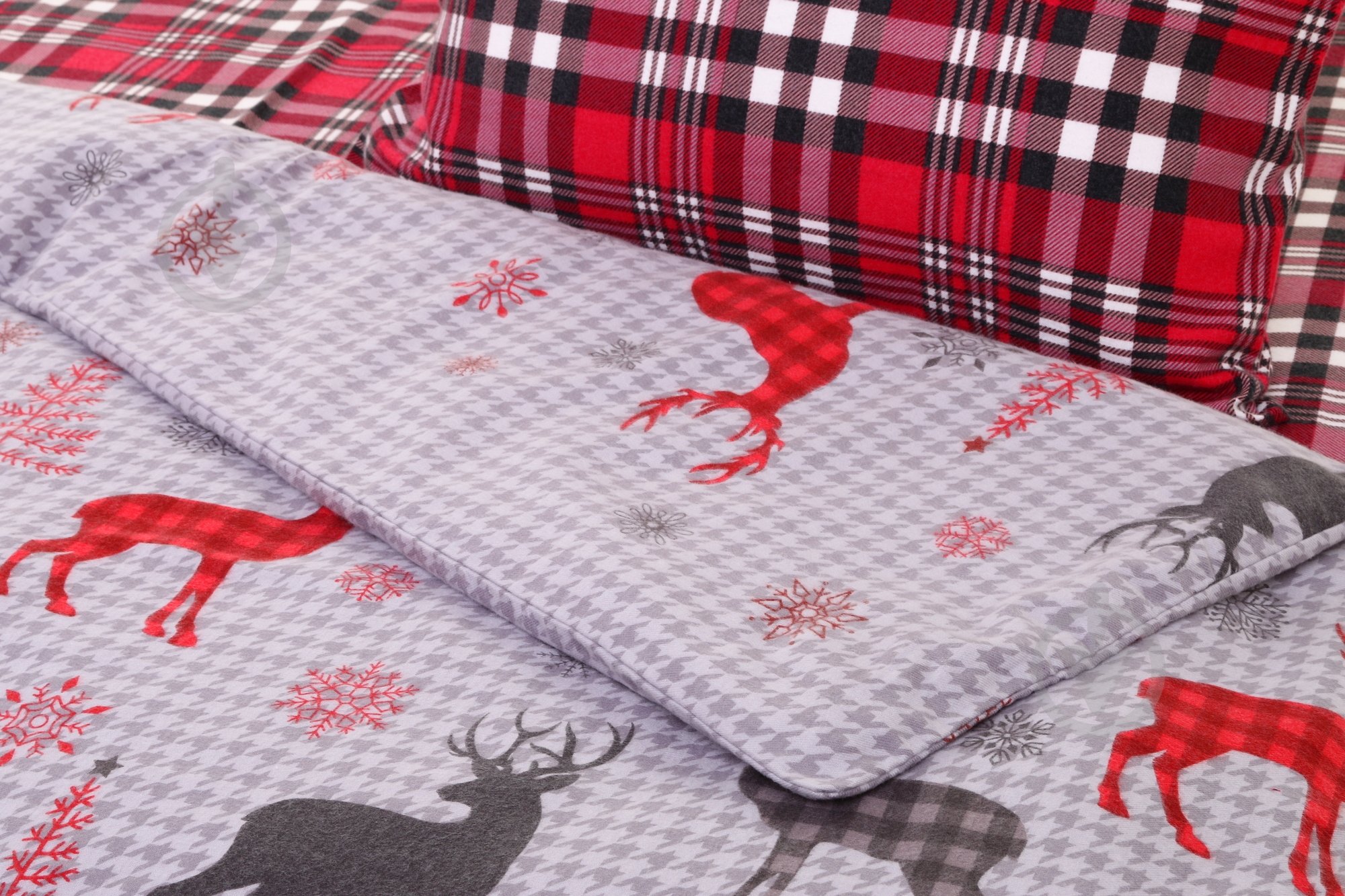 Пододеяльник фланель Christmas Deer 160x220 см серый с красным La Nuit - фото 2