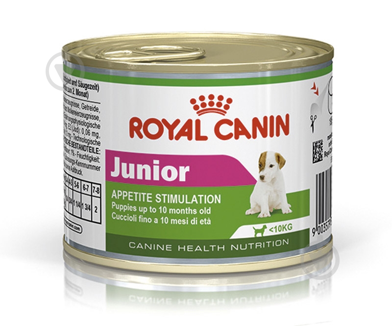 Корм влажный для щенков для малых пород Royal Canin JUNIOR банка 195 г (мясо, злаки) 195 г - фото 1 Корм влажный для щенков для малых пород Royal Canin JUNIOR банка 195 г (мясо, злаки) 195 г - фото 1