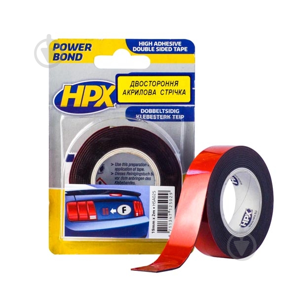 Двостороння автомобільна клейка стрічка HPX Power Bond HSA025 19x1,1 мм 2 м чорний - фото 1