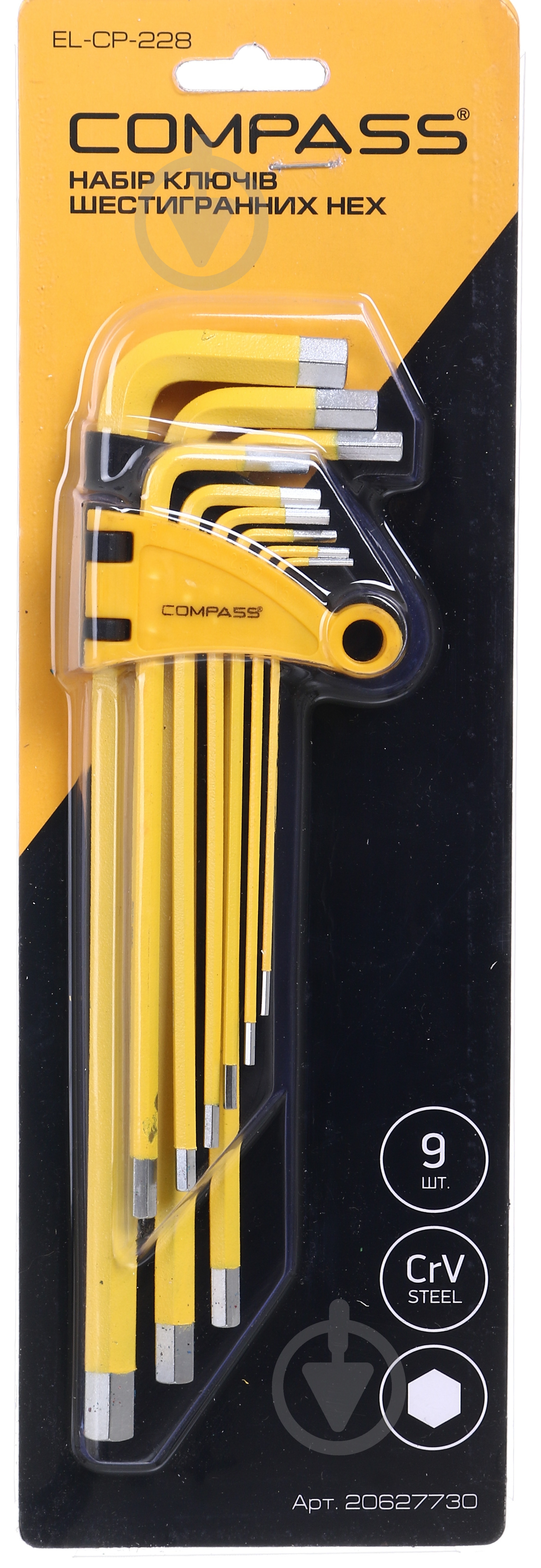 Набір ключів Compass імбусових 228 мм HEX 1.5-10 мм 9 шт. EL-CP-228 - фото 3
