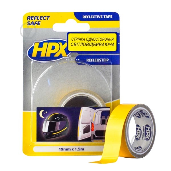 Светоотражающая лента HPX Reflect Tape 19x0,11 мм 1,5 м желтый - фото 1