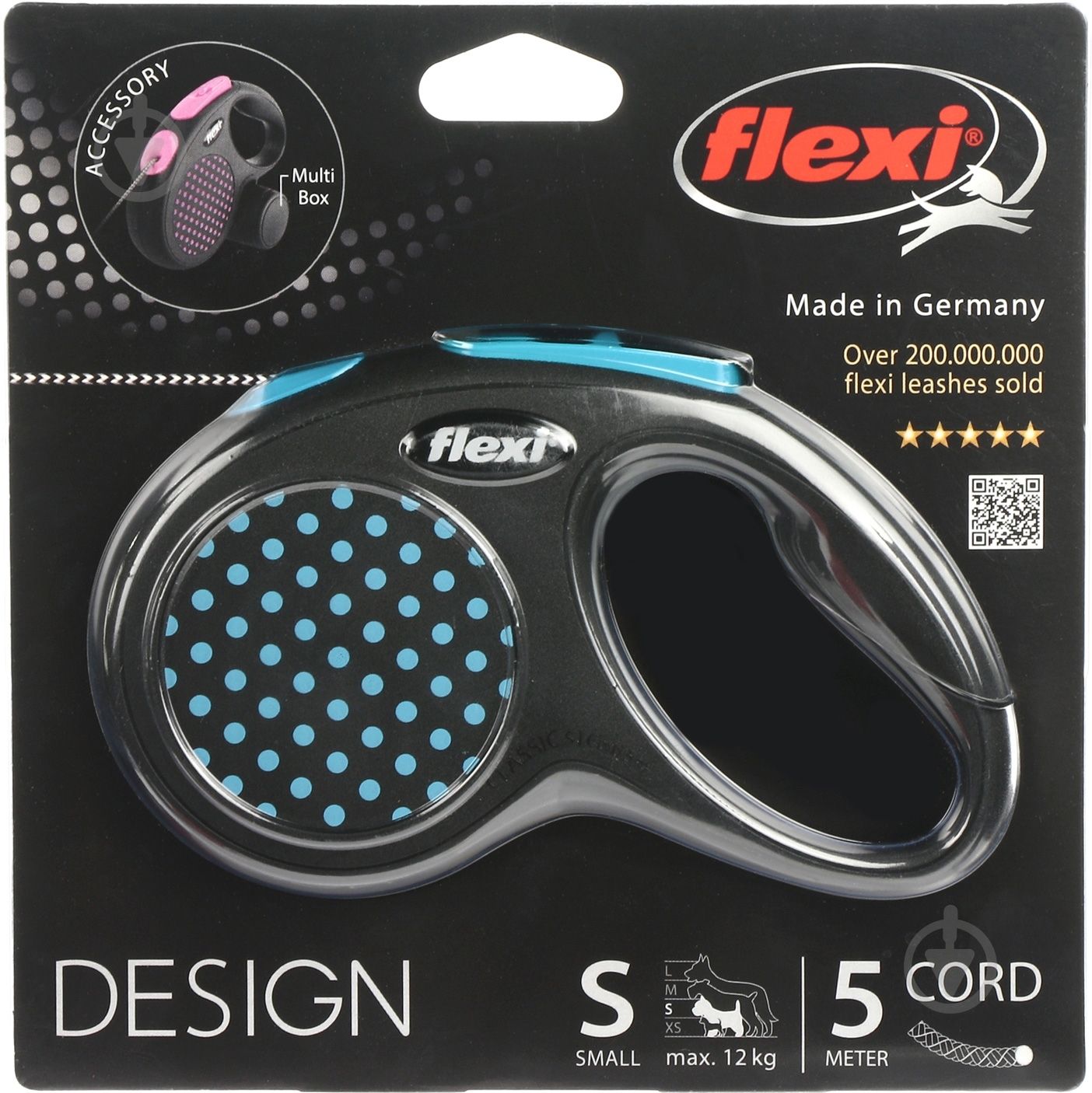 Поводок-рулетка Flexi Disign S черный с голубыми вставками до 12 кг 5 м - фото 2