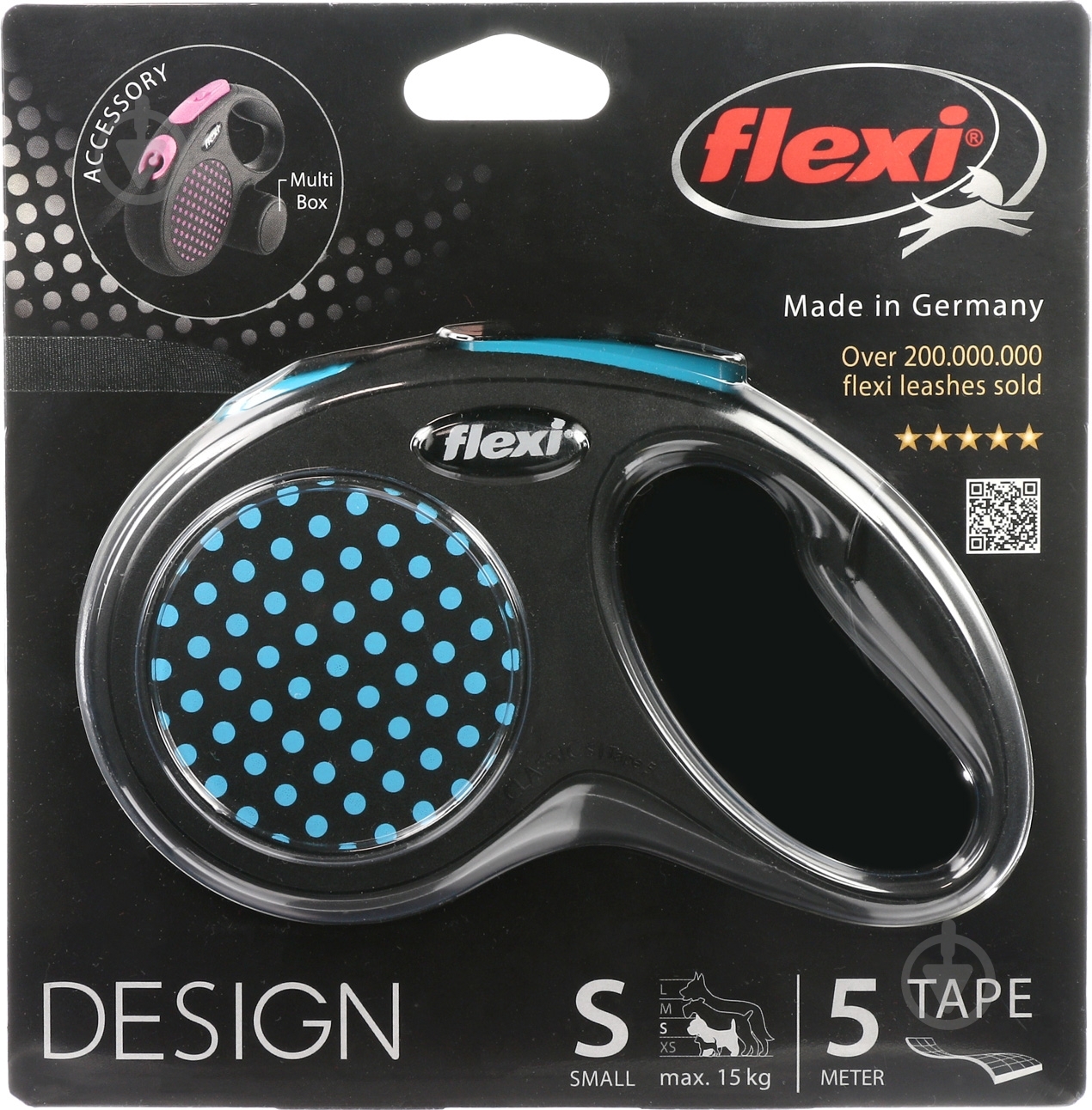 Поводок-рулетка Flexi Disign S черный с голубыми вставками до 15 кг 5 м - фото 2 Поводок-рулетка Flexi Disign S черный с голубыми вставками до 15 кг 5 м - фото 2