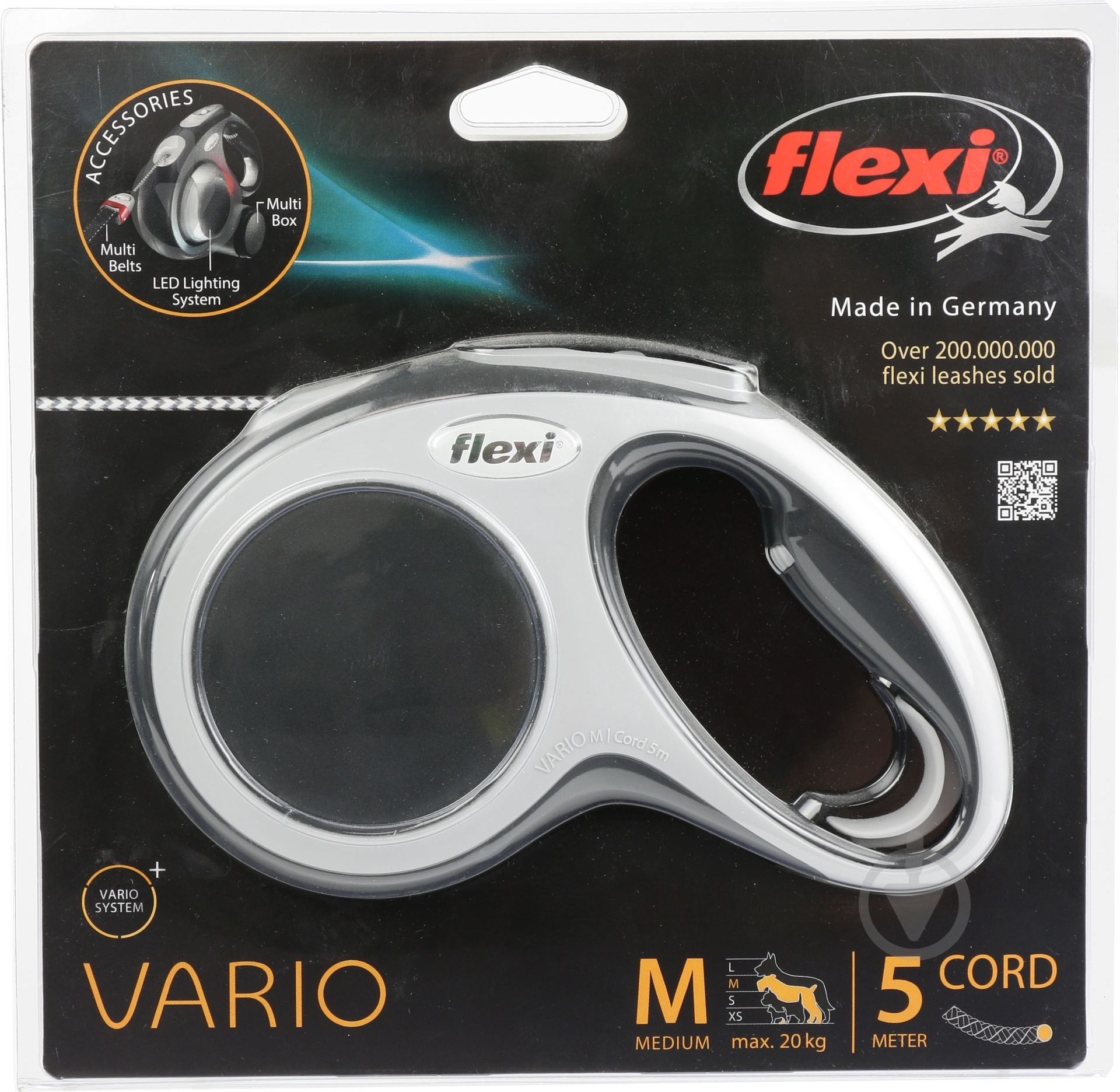 Поводок-рулетка Flexi Vario M черный с серыми вставками до 20 кг 5 м - фото 2
