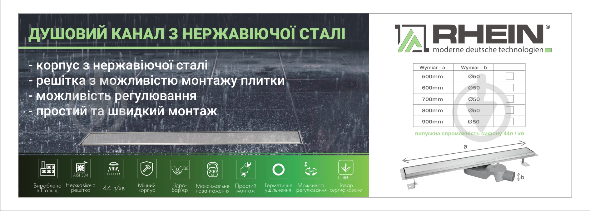 Линейный трап для душа Rhein L70 - фото 4