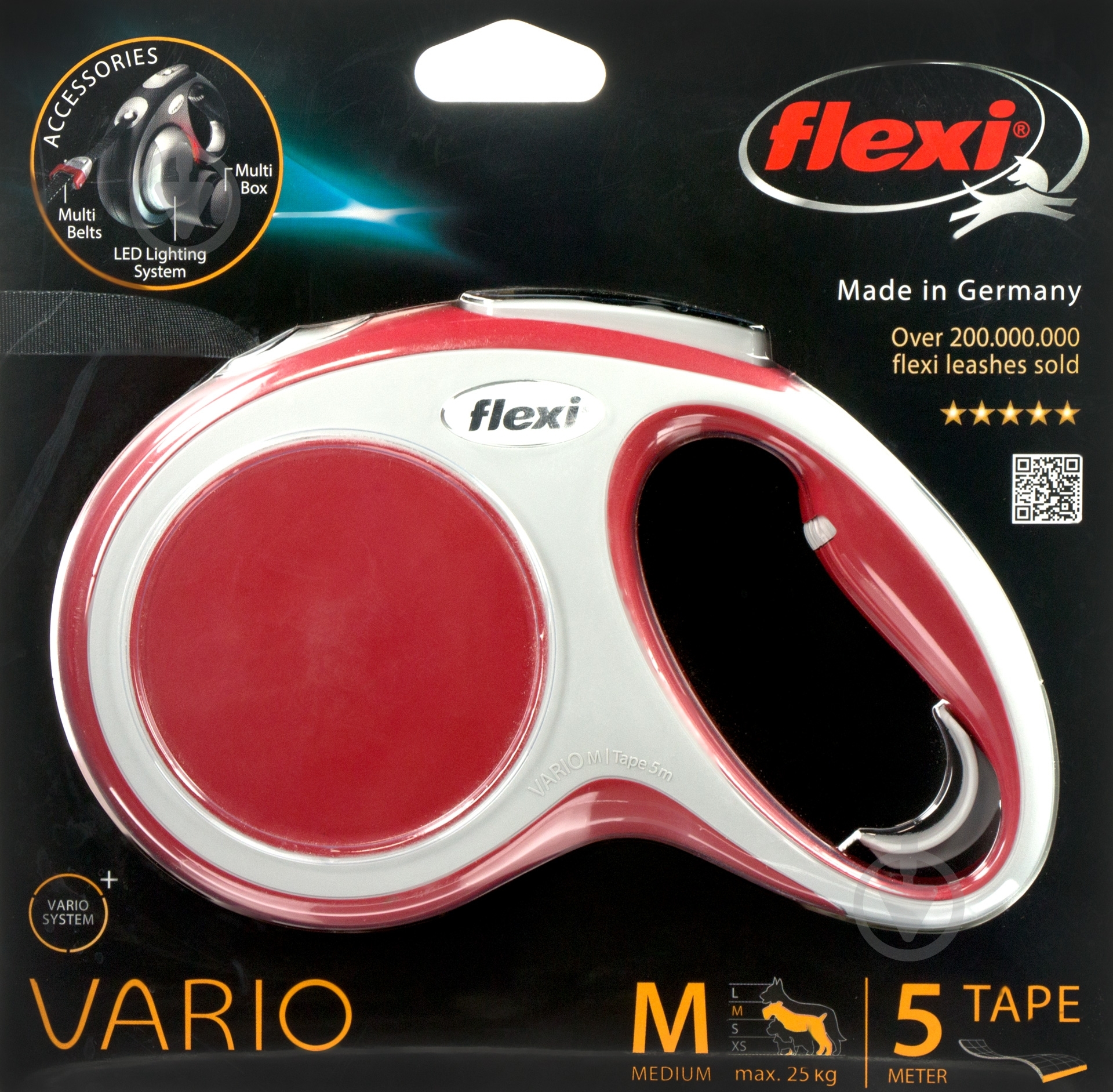 Поводок-рулетка Flexi Vario M красный с серыми вставками до 25 кг 5 м - фото 2