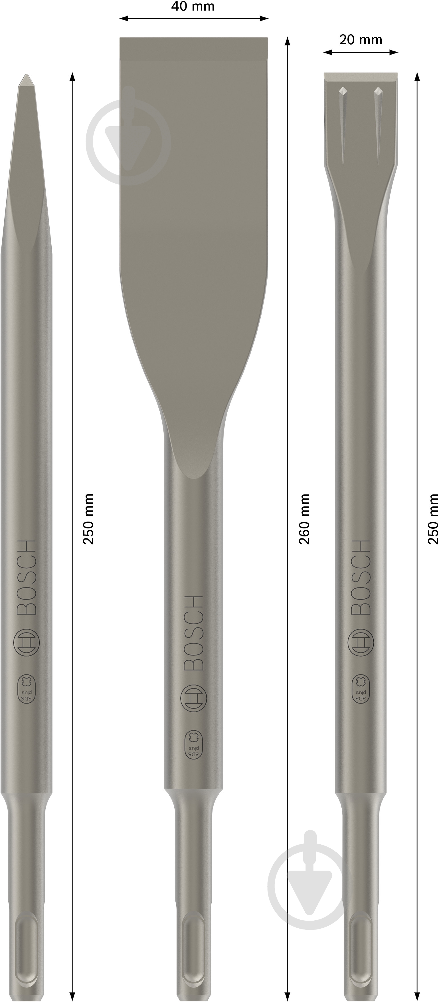 Набір зубил Bosch SDS-plus 250 мм 3 шт. 2607019159 - фото 2 Набір зубил Bosch SDS-plus 250 мм 3 шт. 2607019159 - фото 2