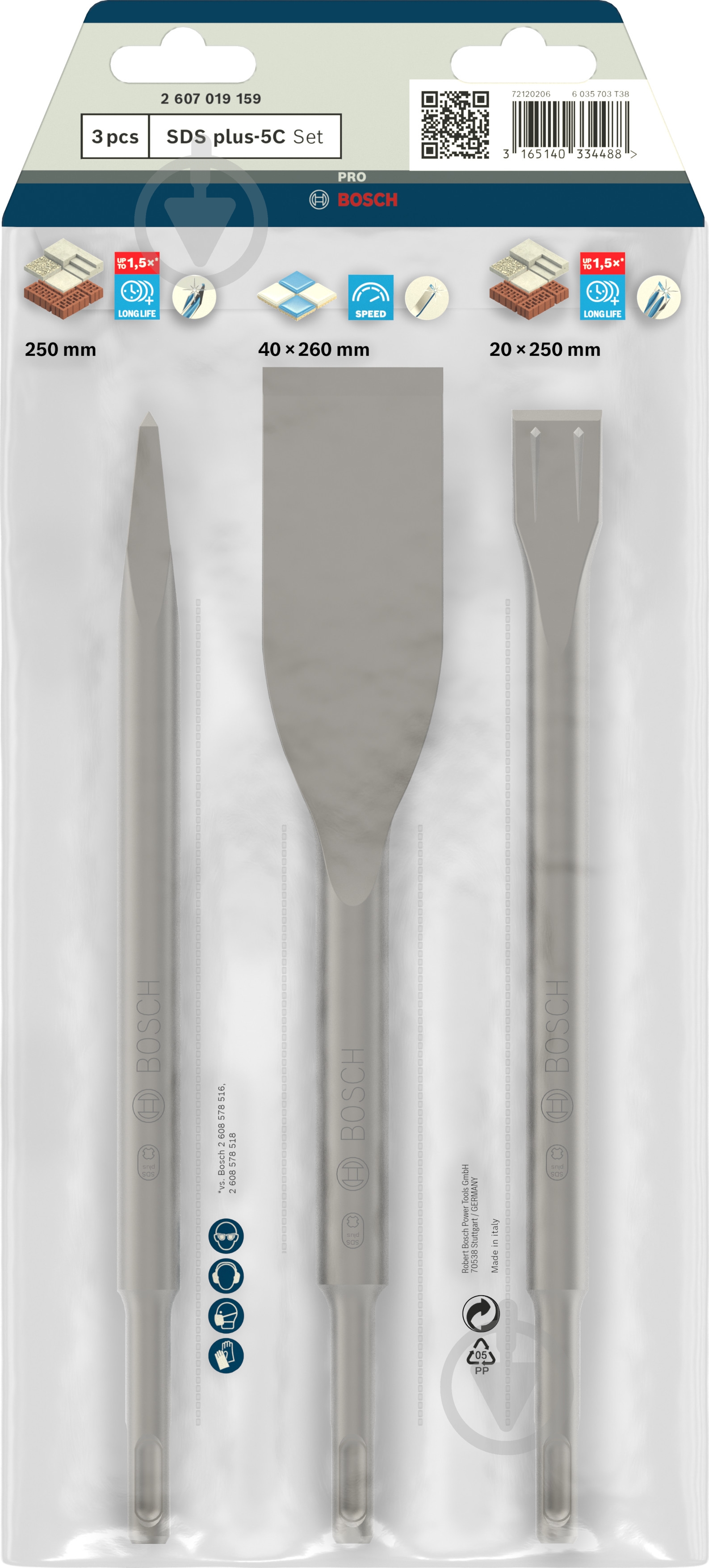Набір зубил Bosch SDS-plus 250 мм 3 шт. 2607019159 - фото 3 Набір зубил Bosch SDS-plus 250 мм 3 шт. 2607019159 - фото 3