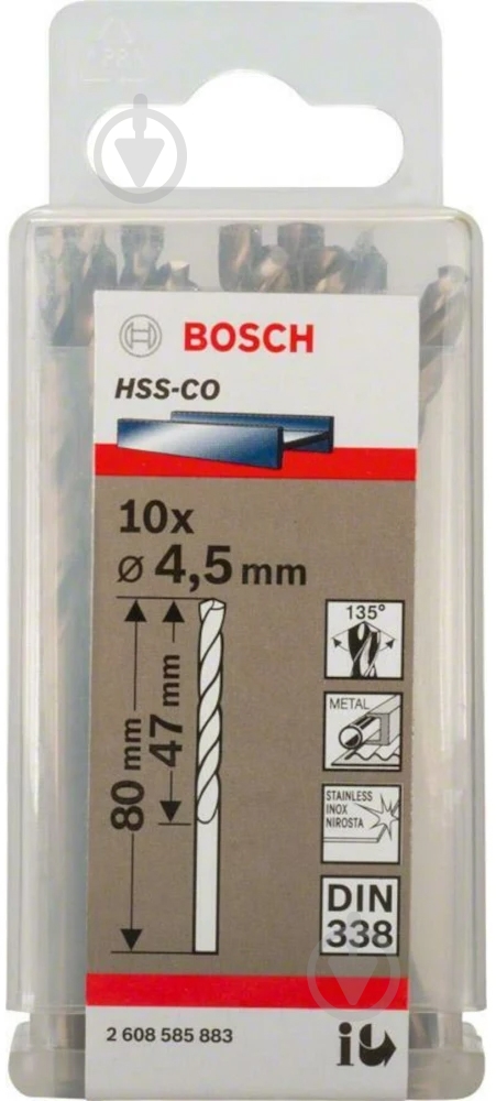 Сверло по металлу Bosch HSS-Co 4,5 мм 10 шт. 2608585883 - фото 2 Сверло по металлу Bosch HSS-Co 4,5 мм 10 шт. 2608585883 - фото 2