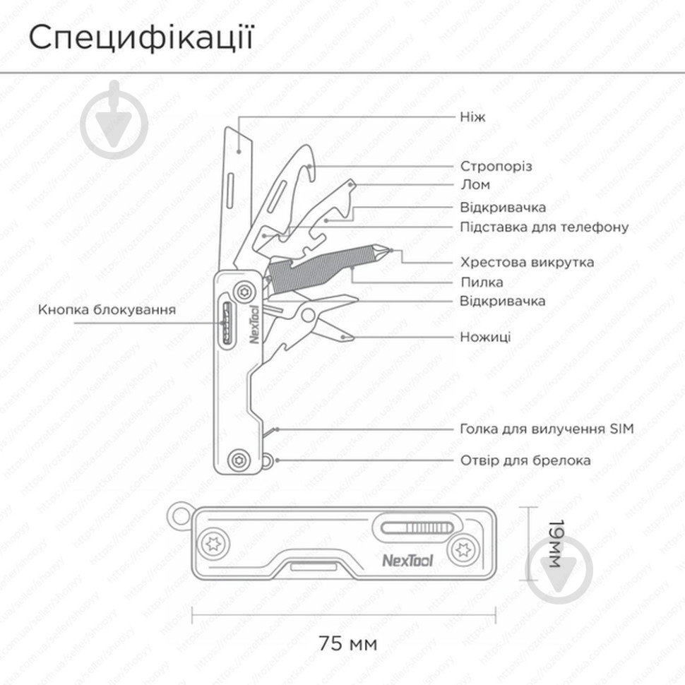 Мультитул NexTool Multi Functional Knife, зеленый (10 функций) NE20098 - фото 2