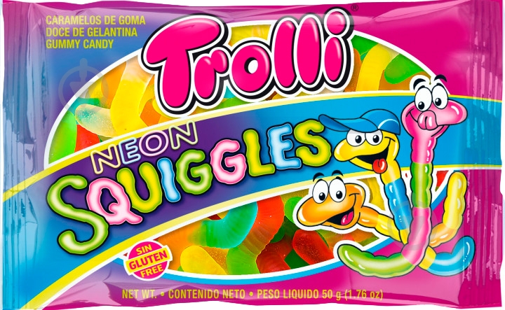 Конфеты жевательные Trolli Неоновые червячки 50 г - фото 1 Конфеты жевательные Trolli Неоновые червячки 50 г - фото 1