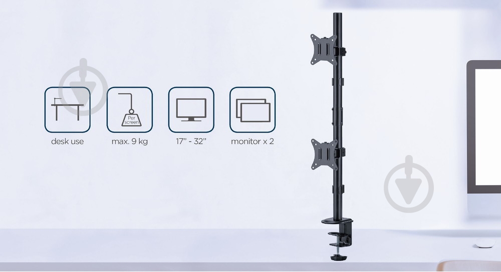 Крепление для монитора Gembird для 2 мониторов 17-32" (до 9 кг) MA-D2-02 поворотно-наклонные 17"-32" черный - фото 10 Крепление для монитора Gembird для 2 мониторов 17-32" (до 9 кг) MA-D2-02 поворотно-наклонные 17"-32" черный - фото 10