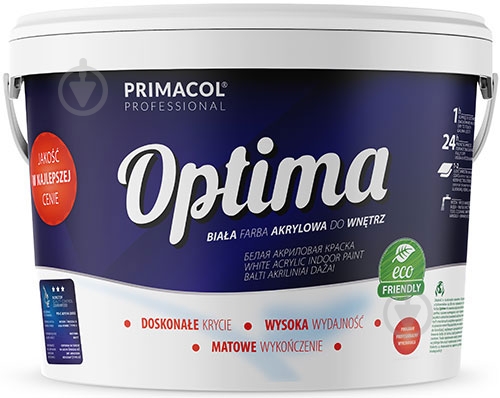 Краска интерьерная акриловая Primacol Professional Optima мат H072 9 л - фото 2 Краска интерьерная акриловая Primacol Professional Optima мат H072 9 л - фото 2