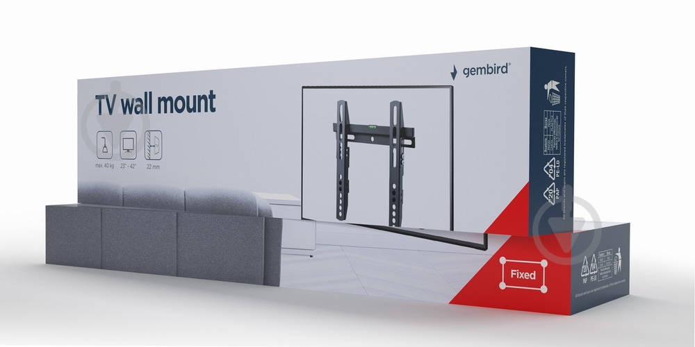 Кронштейн настінний Gembird 23 - 42” (до 40 кг) WM-42F-02 фіксовані 23"-42" - фото 4
