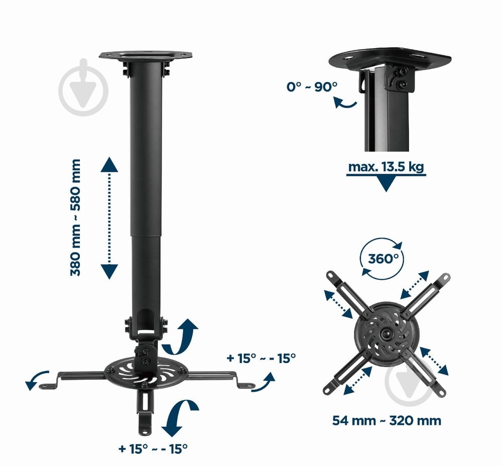 Кріплення для проектора Gembird CM-B-01 поворотно-похилі чорний - фото 8