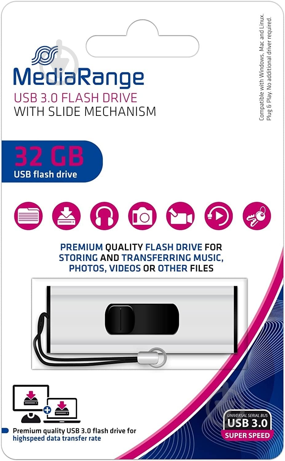Флеш-память USB MediaRange 32 ГБ USB 3.0 black/silver (MR916) - фото 7 Флеш-память USB MediaRange 32 ГБ USB 3.0 black/silver (MR916) - фото 7