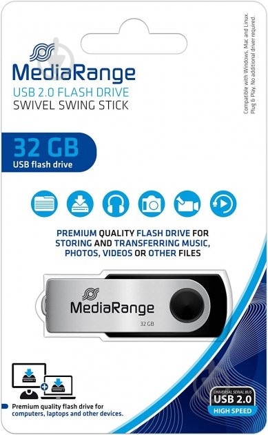 Флеш-память USB MediaRange 32 ГБ USB 2.0 black/silver (MR911) - фото 3