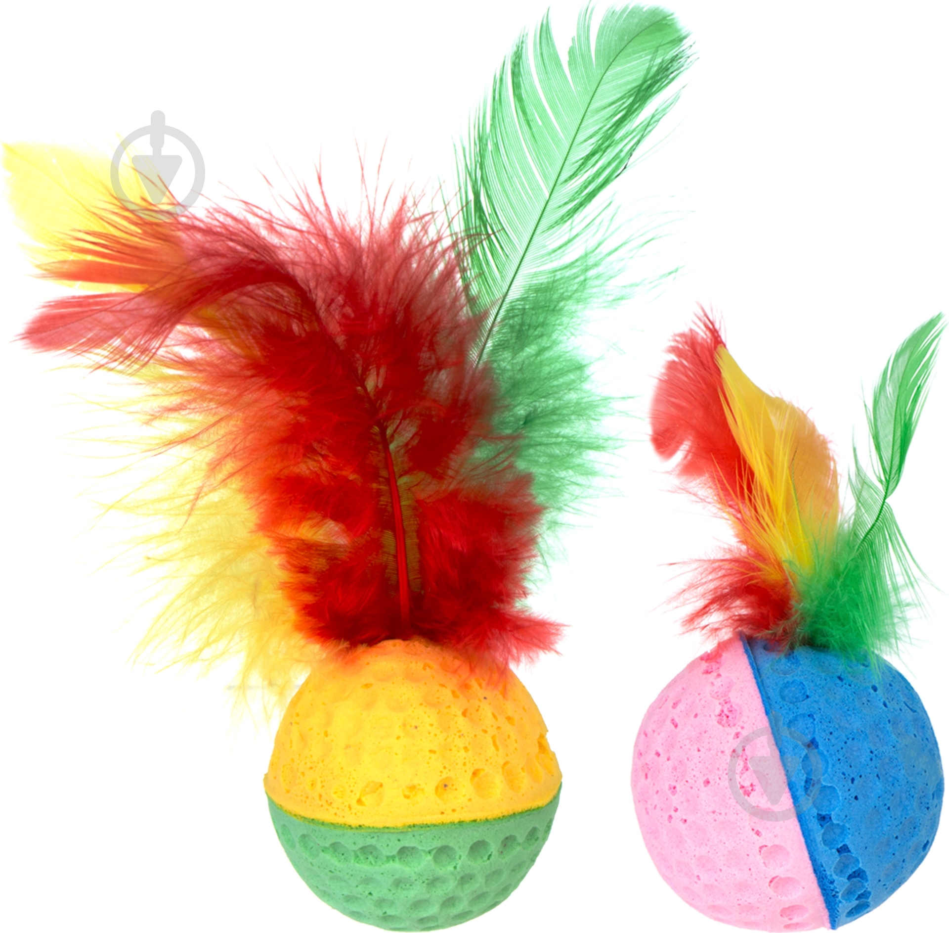 Іграшка для котів Camon М’яч для гольфа з пір’ям 6 см 2 шт. різнокольоровий - фото 1 Іграшка для котів Camon М’яч для гольфа з пір’ям 6 см 2 шт. різнокольоровий - фото 1