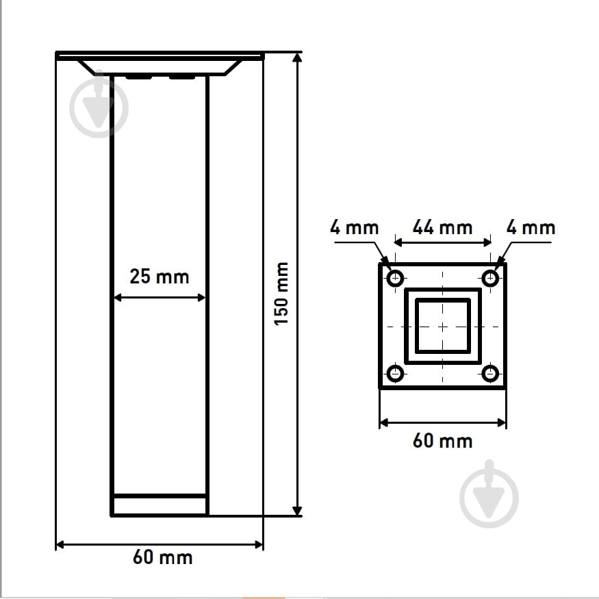 Меблева ніжка Larvij L61S15MS25 квадратна 25х25х150 мм срібляста - фото 2 Меблева ніжка Larvij L61S15MS25 квадратна 25х25х150 мм срібляста - фото 2