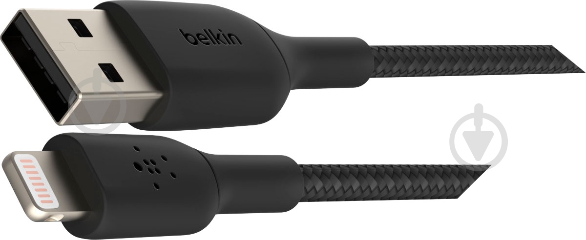 Кабель Belkin USB-A - Lightning BRAIDED 1 м чорний (CAA002BT1MBK) - фото 2