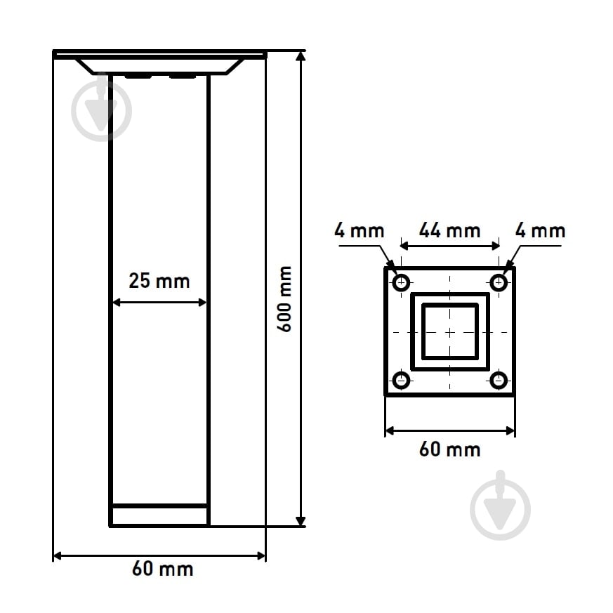 Мебельная ножка Larvij L61S60CH25 квадратная 25х25х600 мм хромированная - фото 3 Мебельная ножка Larvij L61S60CH25 квадратная 25х25х600 мм хромированная - фото 3