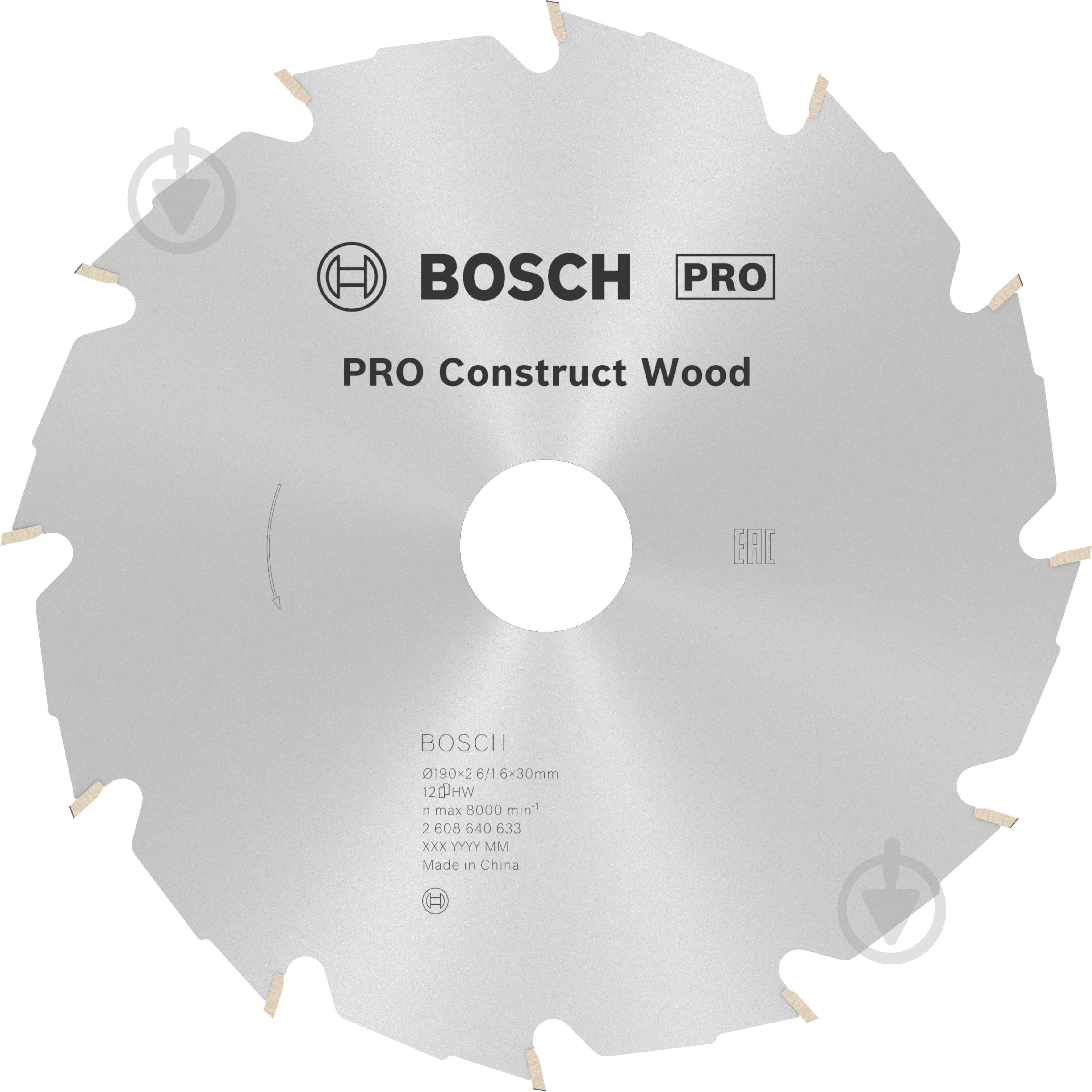Пильный диск Bosch CONSTRUCТ 190x30x2,6 Z12 2608640633 - фото 1