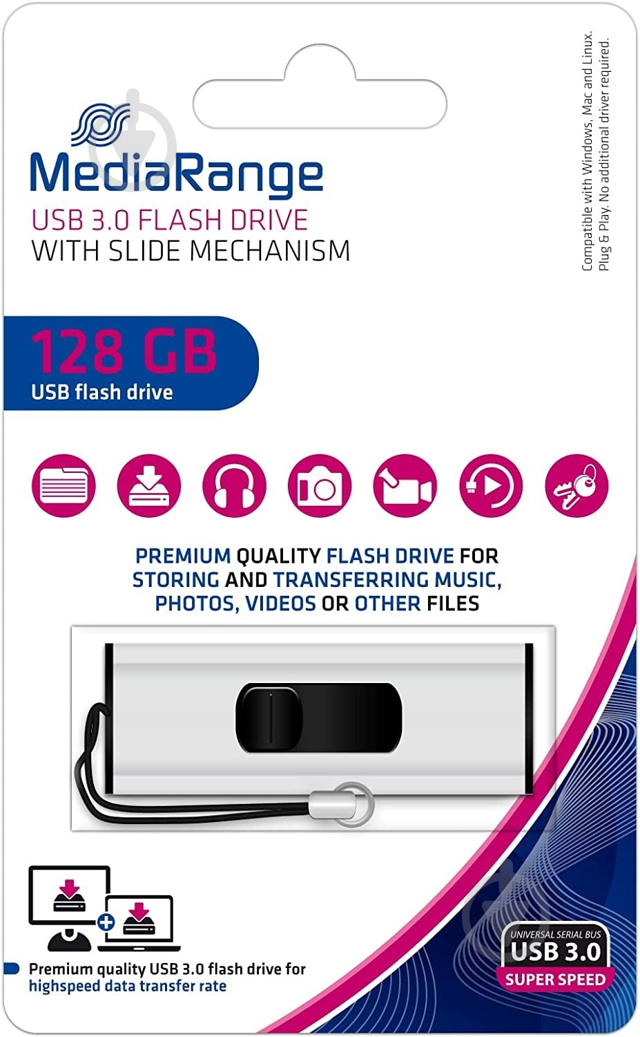 Флеш-память USB MediaRange 128 ГБ USB 3.0 black/silver (MR918) - фото 7 Флеш-память USB MediaRange 128 ГБ USB 3.0 black/silver (MR918) - фото 7