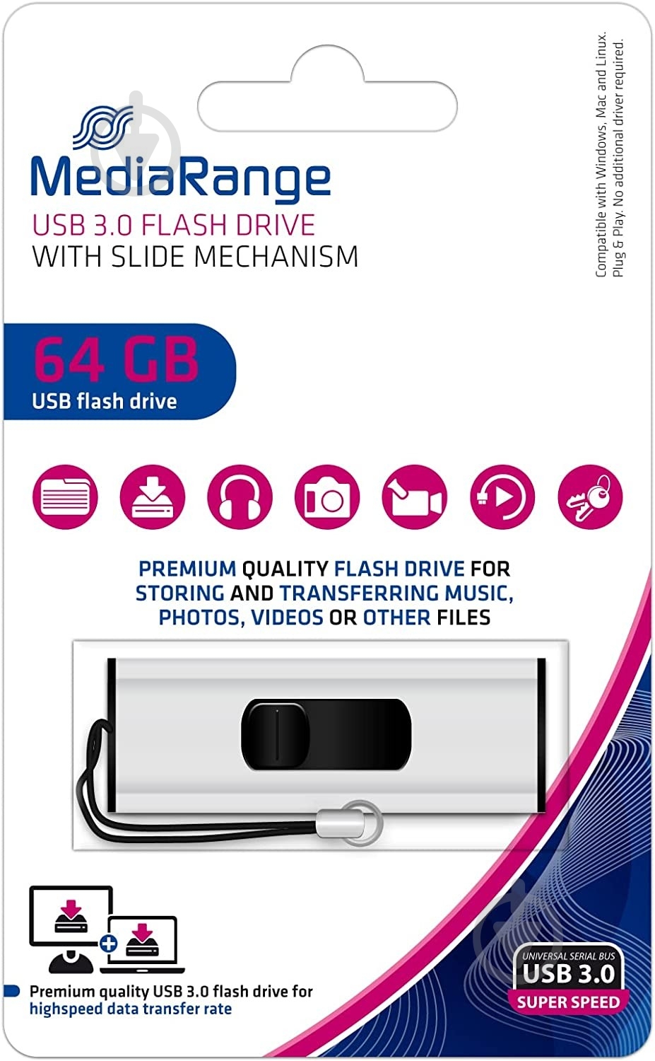 Флеш-память USB MediaRange 64 ГБ USB 3.0 black/silver (MR917) - фото 7
