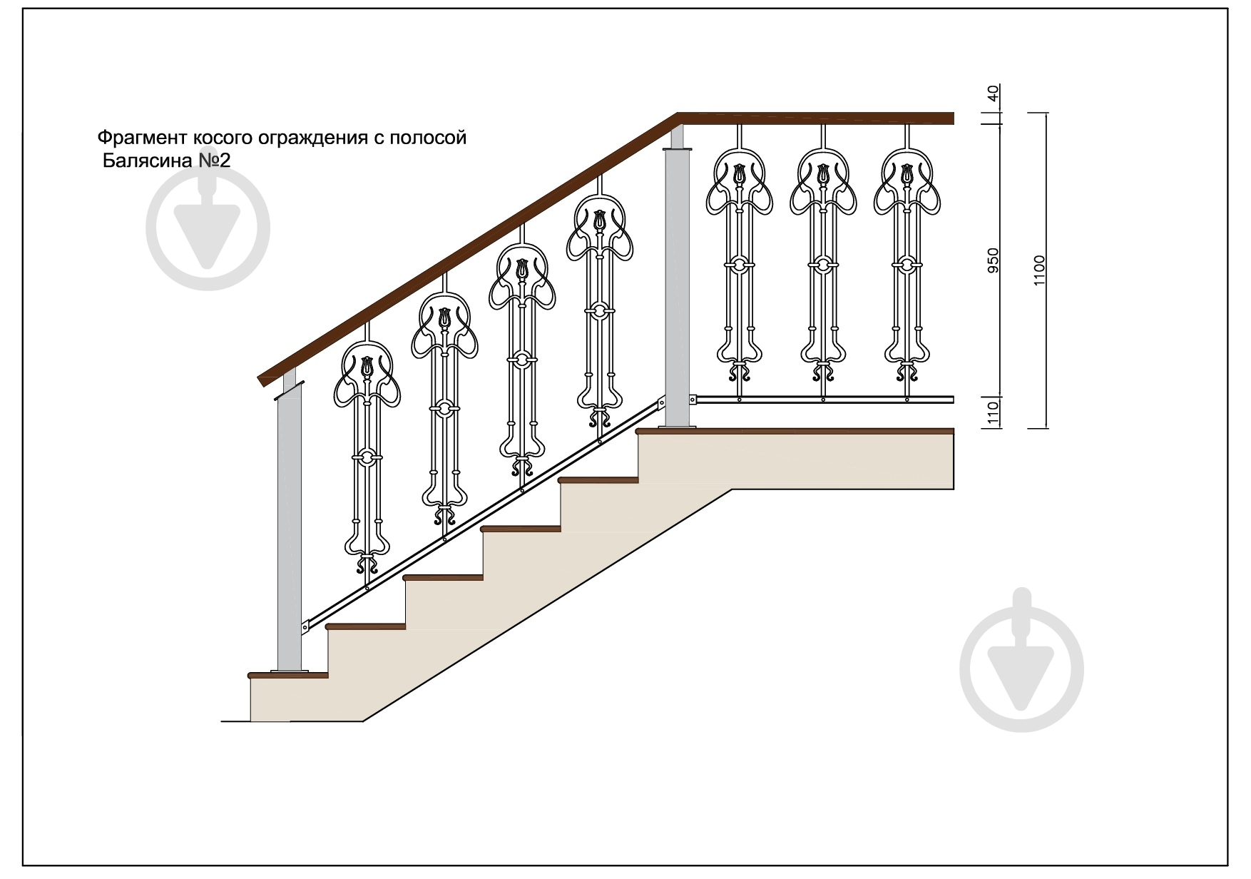 Стойка кованная Бастион №2 950х230 мм - фото 6 Стойка кованная Бастион №2 950х230 мм - фото 6