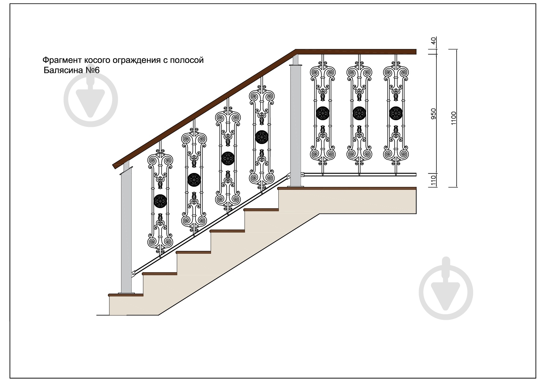 Стойка кованная Бастион №6 950х201 мм - фото 6 Стойка кованная Бастион №6 950х201 мм - фото 6