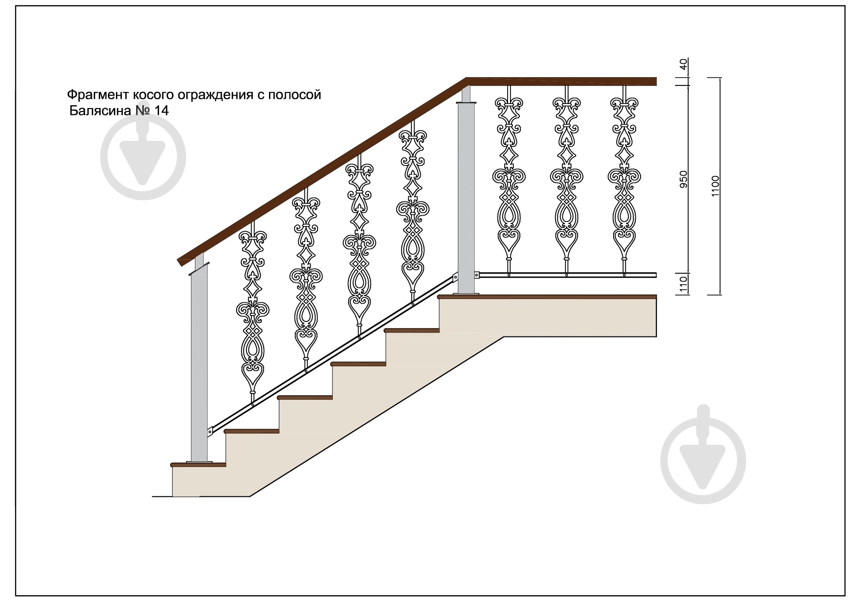 Стойка кованная Бастион №14 950x164,5 мм - фото 6