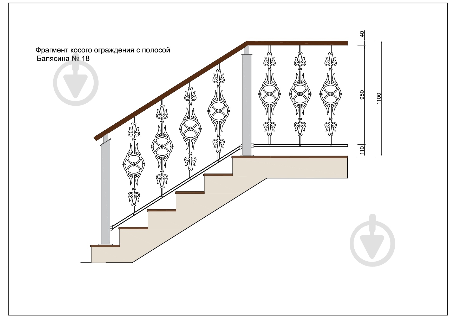 Стійка кована Бастіон №18 950x213,5 мм - фото 6