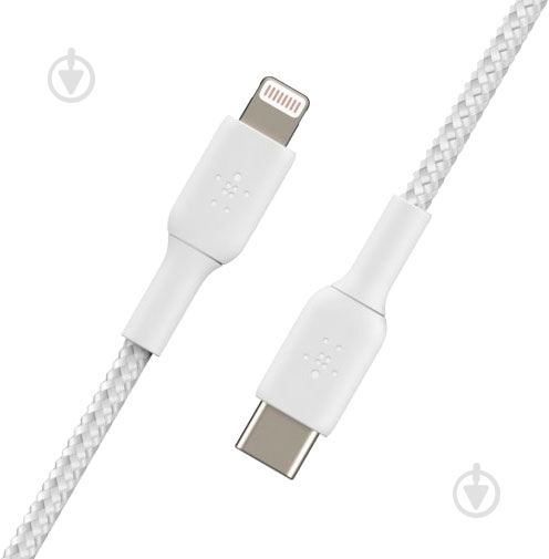 Кабель Belkin USB-С - Lightning, BRAIDED 1 м белый (CAA004BT1MWH) - фото 1