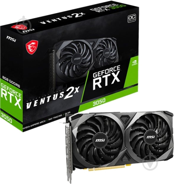 Відеокарта MSI NVIDIA GeForce RTX 3050 Ventus 2X XS OC 8GB GDDR6 128bit (GeForce RTX 3050 VENTUS 2X XS 8G OC) - фото 1 Відеокарта MSI NVIDIA GeForce RTX 3050 Ventus 2X XS OC 8GB GDDR6 128bit (GeForce RTX 3050 VENTUS 2X XS 8G OC) - фото 1