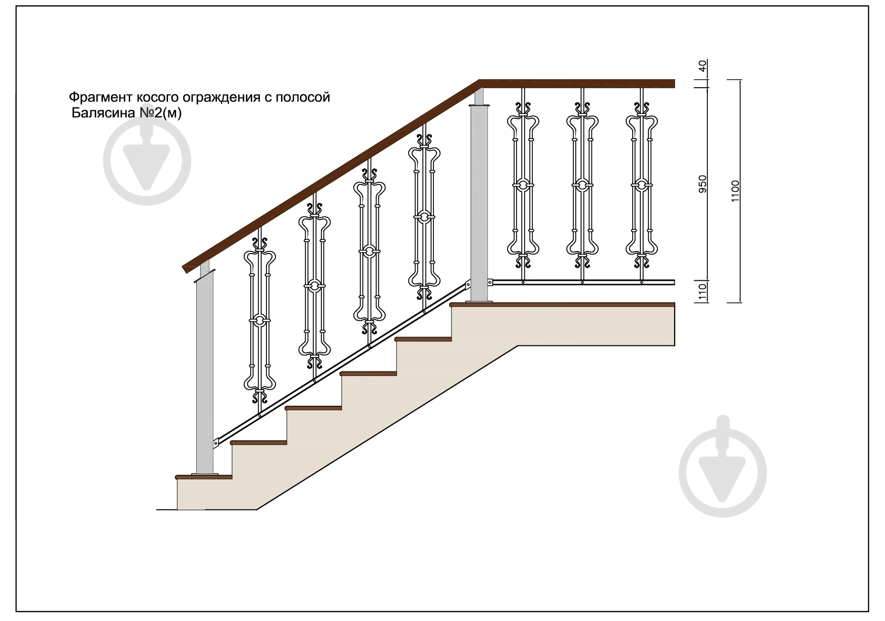 Стойка кованная Бастион №2-м 950x155 мм - фото 6 Стойка кованная Бастион №2-м 950x155 мм - фото 6