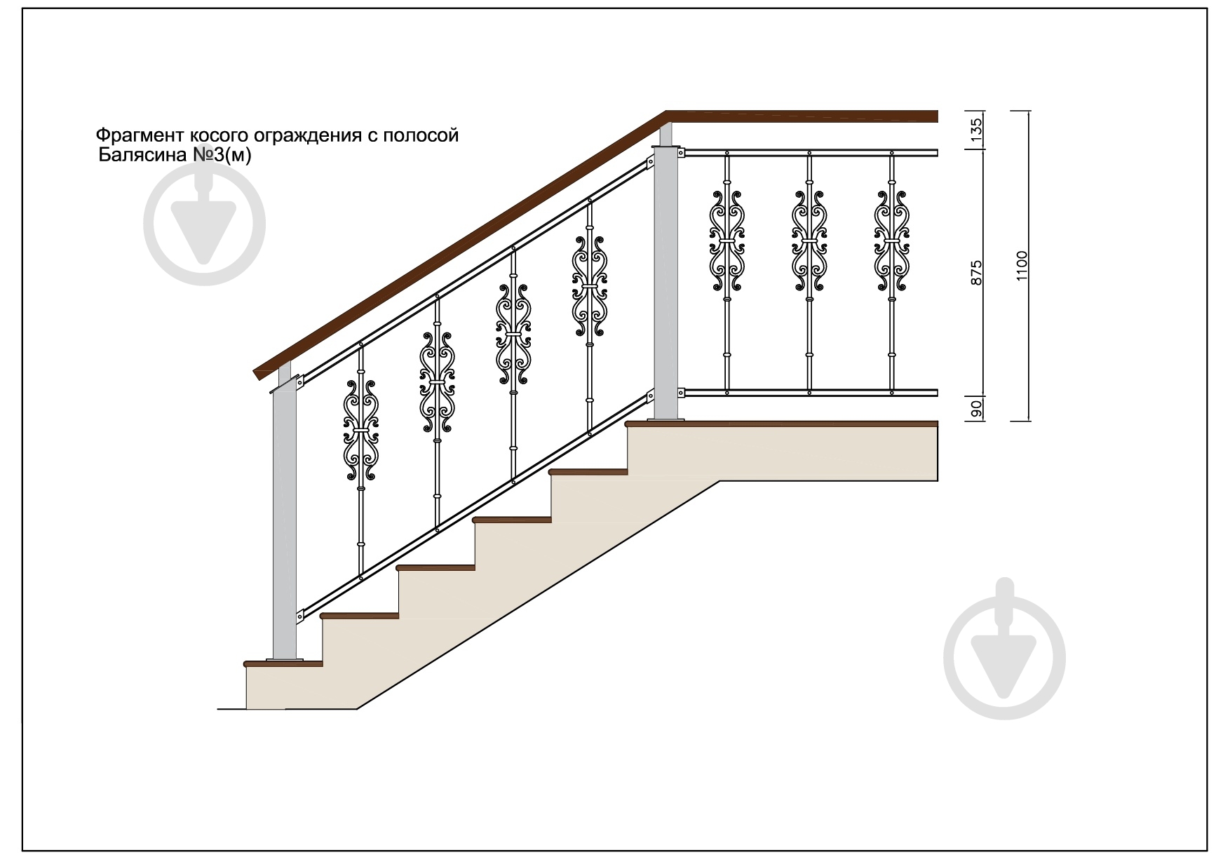 Стойка кованная Бастион №3-м 950x121 мм - фото 6 Стойка кованная Бастион №3-м 950x121 мм - фото 6
