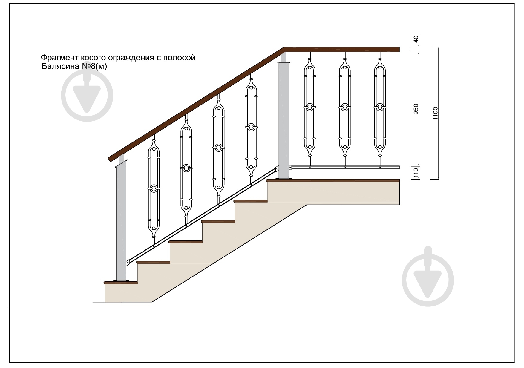 Стойка кованная Бастион №8-м 950x90 мм - фото 6