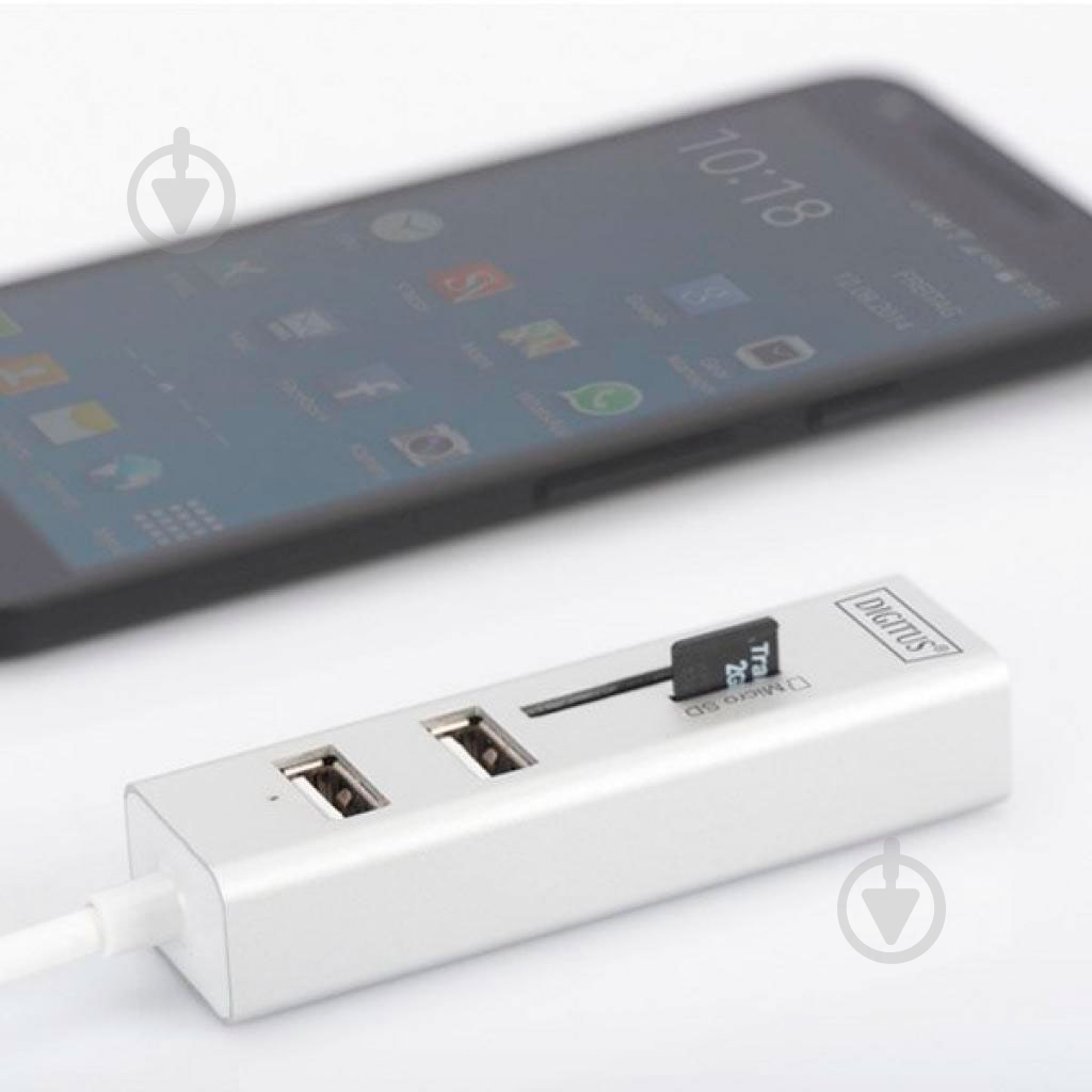 Адаптер Digitus USB 2.0 (AF/Type-C) OTG USBx2 белый (DA-70243) - фото 2