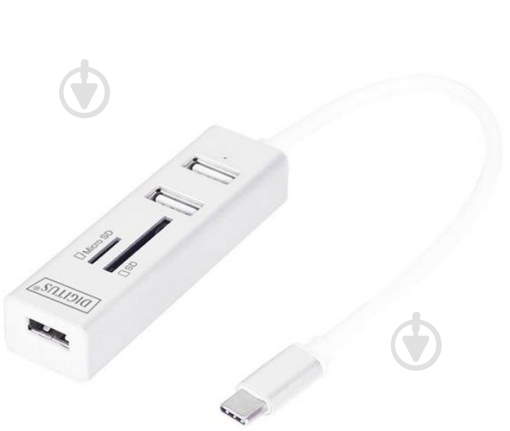 Адаптер Digitus USB 2.0 (AF/Type-C) OTG USBx2 белый (DA-70243) - фото 1