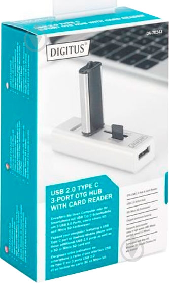 Адаптер Digitus USB 2.0 (AF/Type-C) OTG USBx2 белый (DA-70243) - фото 3