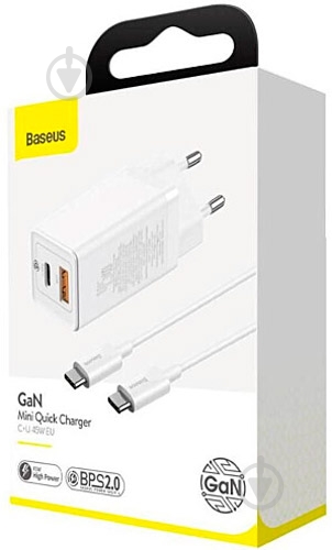 Зарядний пристрій BASEUS 45W GaN2 2C+U White (CCGAN-Q02) - фото 6
