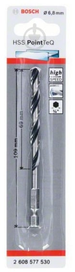 Свердло Bosch HSS PointTeQ HEX 6.8 x 109 мм 1 шт. 2608577530 - фото 2
