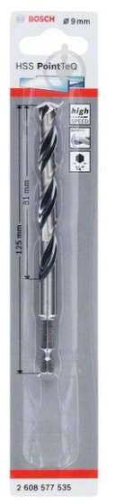 Свердло Bosch HSS PointTeQ HEX 9.0 x 125 мм 1 шт. 2608577535 - фото 2 Свердло Bosch HSS PointTeQ HEX 9.0 x 125 мм 1 шт. 2608577535 - фото 2